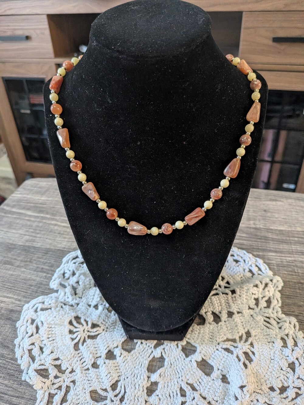 Handcrafted Orange and Cream Beaded Necklace